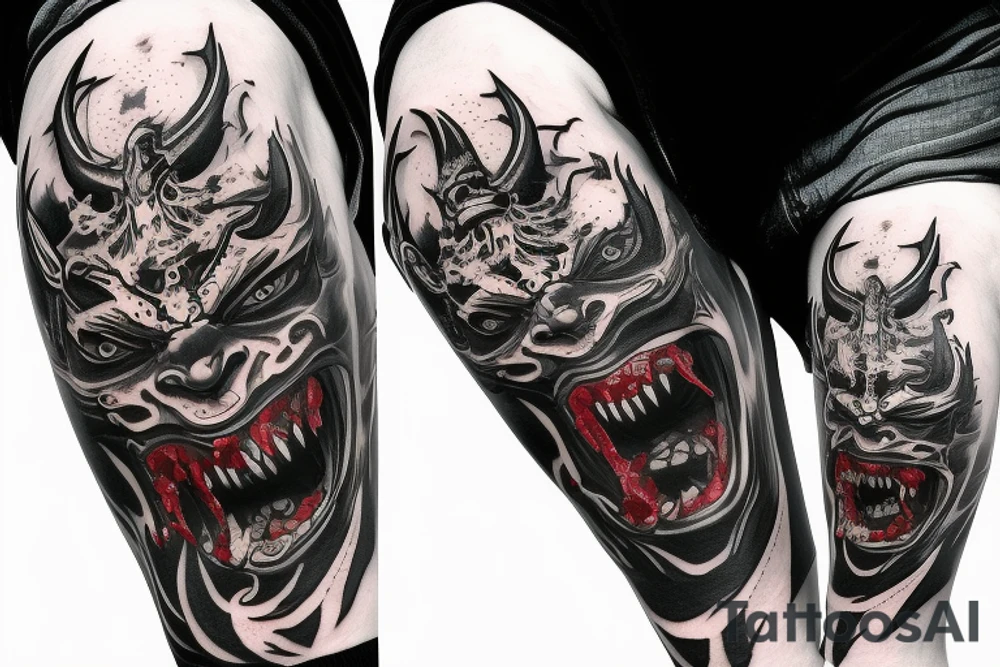 oni demon mask mix with blood and barbelets tattoo idea oni demon mask mix with blood and barbelets tattoo idea
