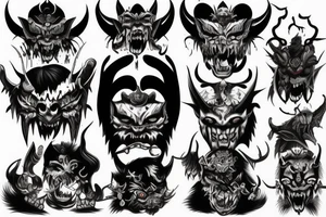 oni demon mask mix with blood and barbelets tattoo idea
