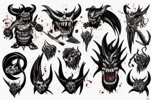 oni dark demon mix with blood and barbelets tattoo idea