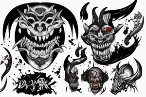 oni dark demon mix with blood and barbelets tattoo idea
