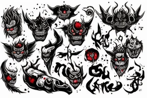 oni dark demon mix with blood and barbelets tattoo idea