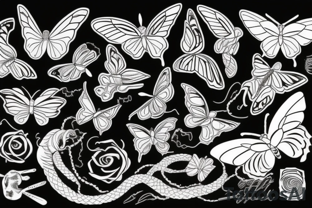 Butterfly but the wings are snake heads tattoo idea