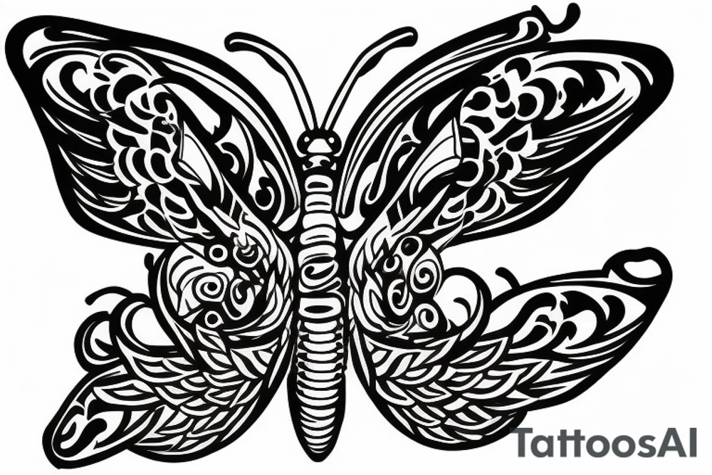 Butterfly with the wings made of snake heads open side by side tattoo idea