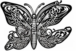 Butterfly with the wings made of snake heads open side by side tattoo idea