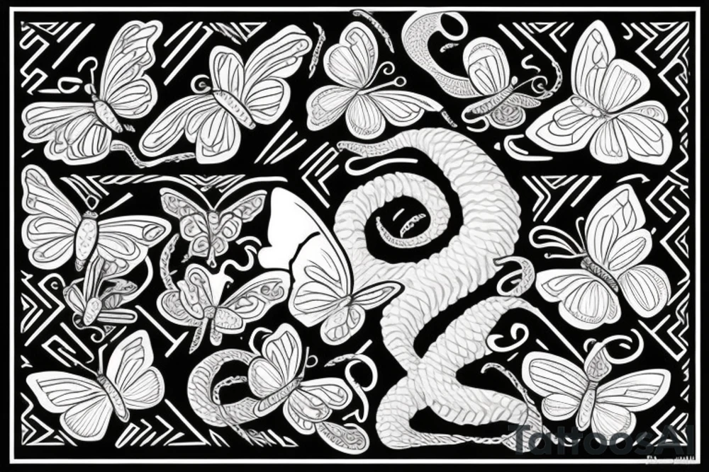 Butterfly with the wings made of snake heads open side by side tattoo idea