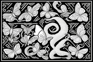 Butterfly with the wings made of snake heads open side by side tattoo idea