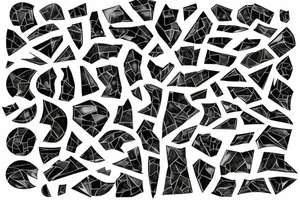 Broken Glas pieces with rough edges formed into a mosaic in form of a dragon tattoo idea