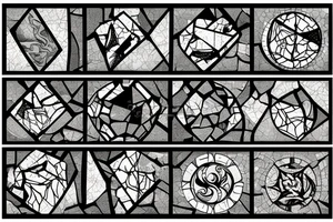 Broken Glas pieces with rough edges formed into a mosaic in form of a dragon tattoo idea