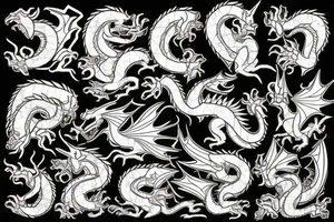 Broken Glas pieces with rough edges formed into a mosaic in form of a dragon tattoo idea