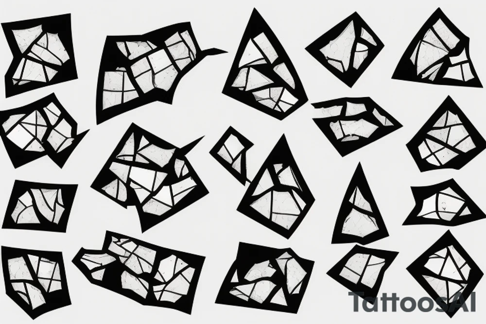 Broken Glas pieces with rough edges formed into a mosaic in form of a dragon tattoo idea