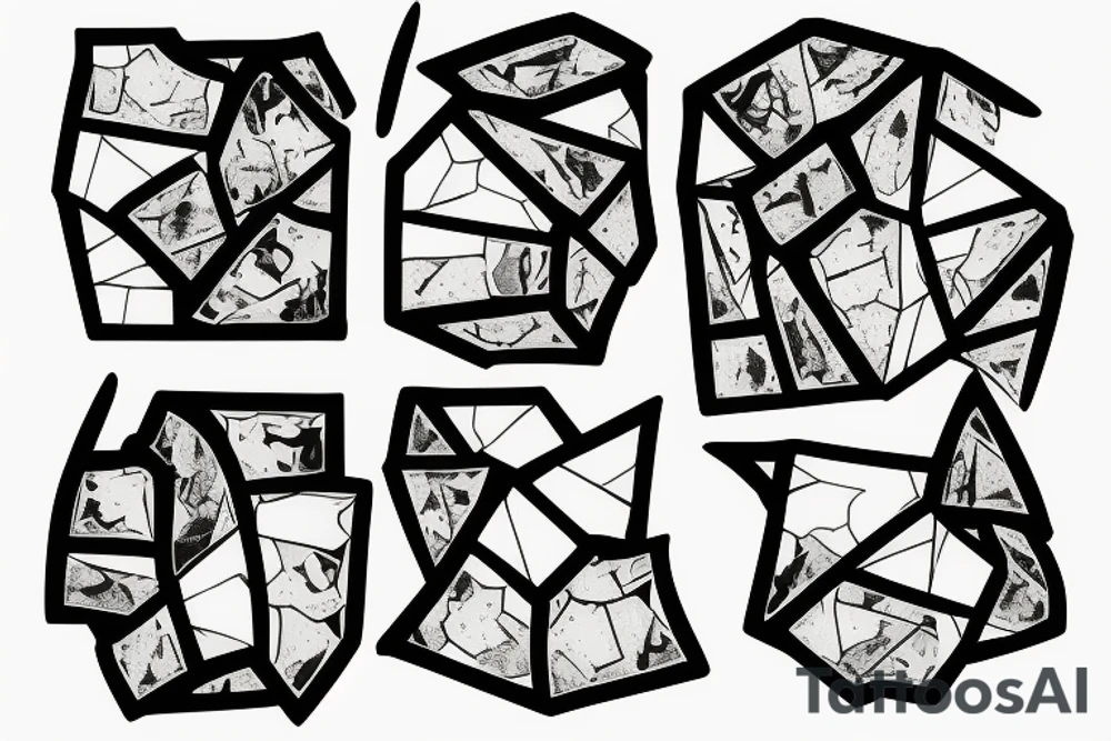 Broken Glas pieces with rough edges formed into a mosaic in form of a dragon tattoo idea