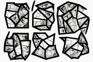 Broken Glas pieces with rough edges formed into a mosaic in form of a dragon tattoo idea
