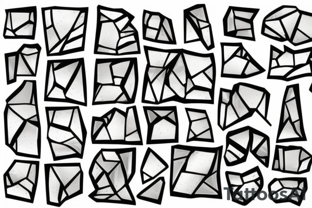 Broken Glas pieces with rough edges formed into a mosaic tattoo idea