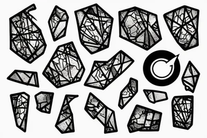 Broken Glas pieces with rough edges and melting metal tattoo idea