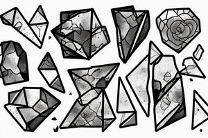 Broken Glas pieces with rough edges and melting flowing metal which burns of the heat. Also triangles and circles tattoo idea