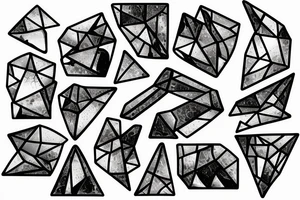 Broken Glas pieces with rough edges and melting flowing metal which burns of the heat. Also triangles and circles tattoo idea