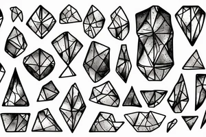 Broken Glas pieces with rough edges and melting flowing metal which burns of the heat, which looks like honey. Also triangles and circles tattoo idea