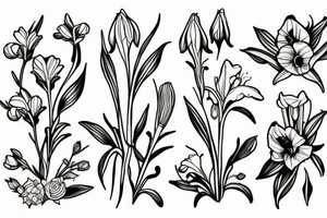 honeysuckle and daffodil and poppy, gladiolus and lily of the valley and rose. tattoo idea