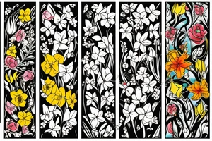 Garden with honeysuckle, daffodil, poppy, gladiolus,  lily of the valley, and rose. tattoo idea