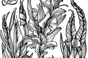 Gladiolus with Brady written in cursive down the stem tattoo idea