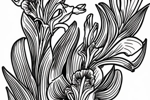 Gladiolus with Brady written in cursive down the stem tattoo idea