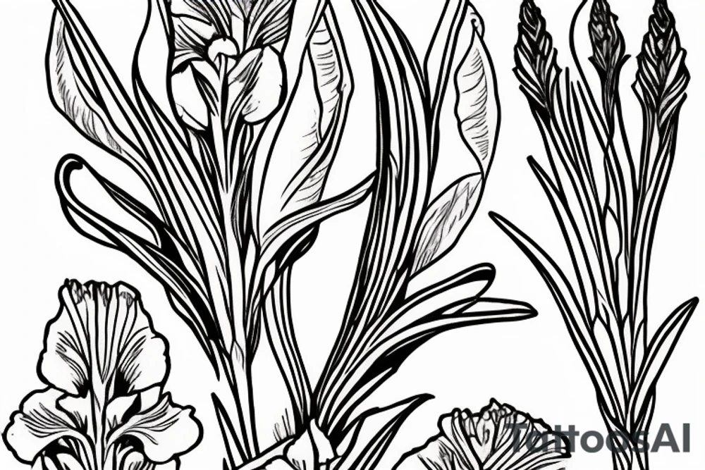 Small cartoon Gladiolus with “Brady” written in cursive down the stem tattoo idea