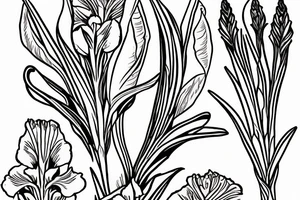 Small cartoon Gladiolus with “Brady” written in cursive down the stem tattoo idea
