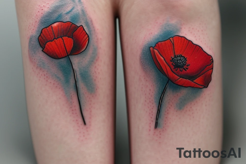 Small poppy flower with the name “Brady” written in cursive, sideways down the stem of the flower. tattoo idea