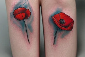 Small poppy flower with the name “Brady” written in cursive, sideways down the stem of the flower. tattoo idea