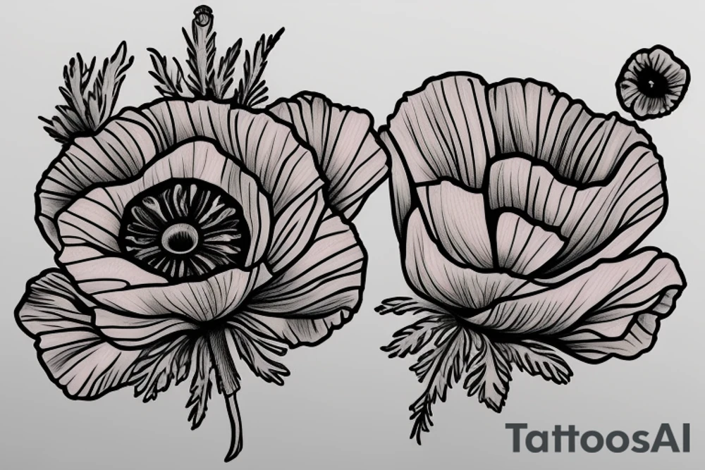 Small poppy flower with the name “Brady” tattoo idea