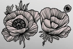 Small poppy flower with the name “Brady” tattoo idea