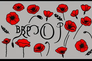 Small poppy flower with the name “Brady” tattoo idea
