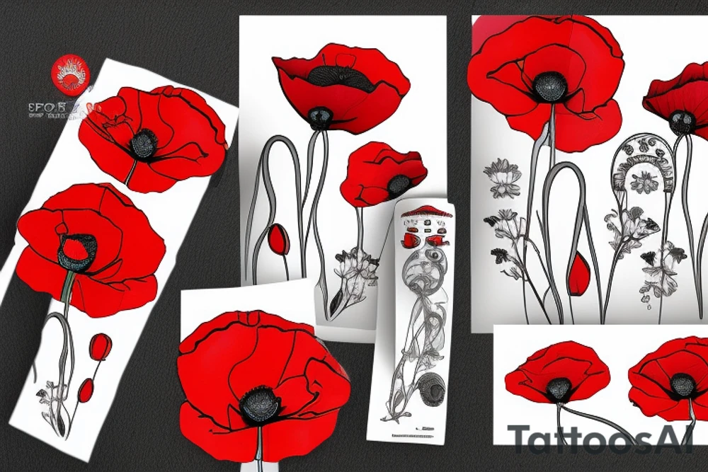 Poppy flower with “Brady” on the stem tattoo idea