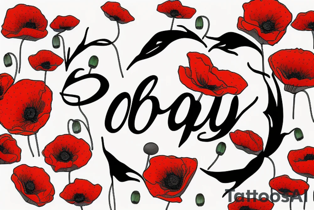 Poppy flower with “Brady” on the stem tattoo idea