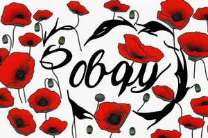 Poppy flower with “Brady” on the stem tattoo idea