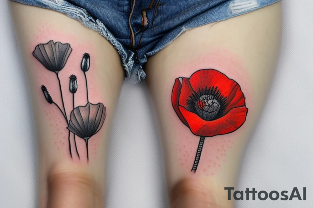 Poppy flower with “Brady” on the stem tattoo idea