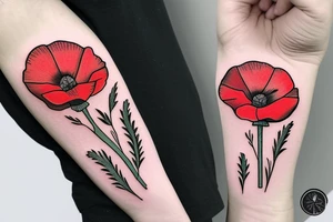 Poppy flower with “Brady” on the stem tattoo idea