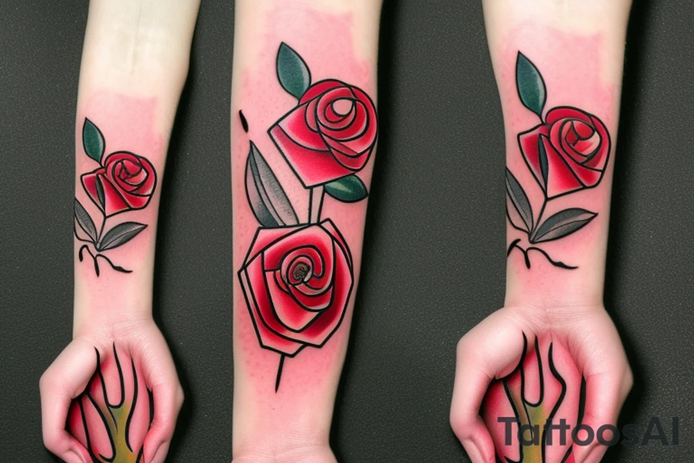 Red rose with Brady down the stem tattoo idea