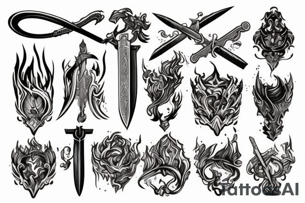 Sword on fire tattoo idea