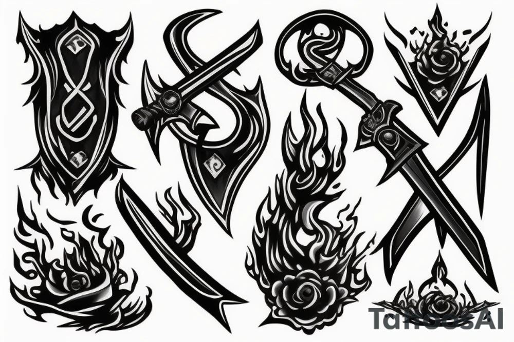 Sword on fire tattoo idea