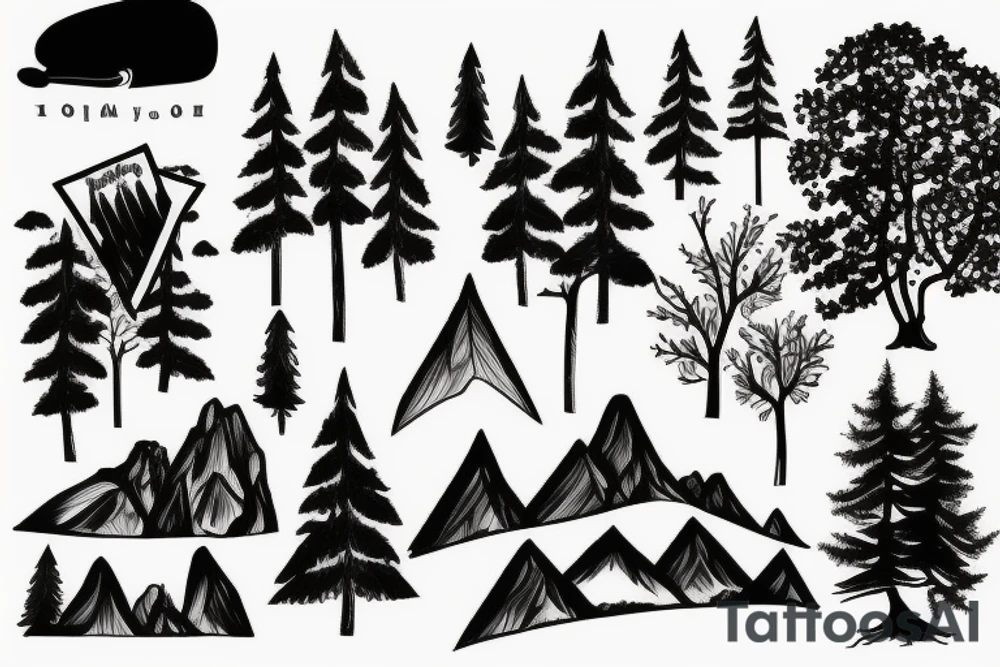 Mountains and trees tattoo idea