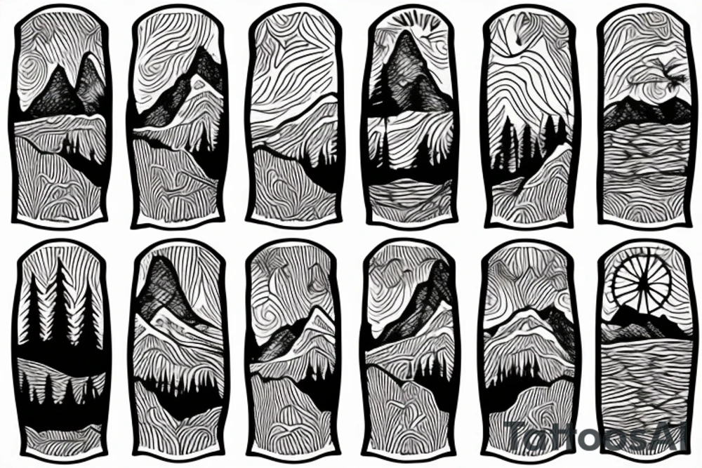 Mountains and trees tattoo idea