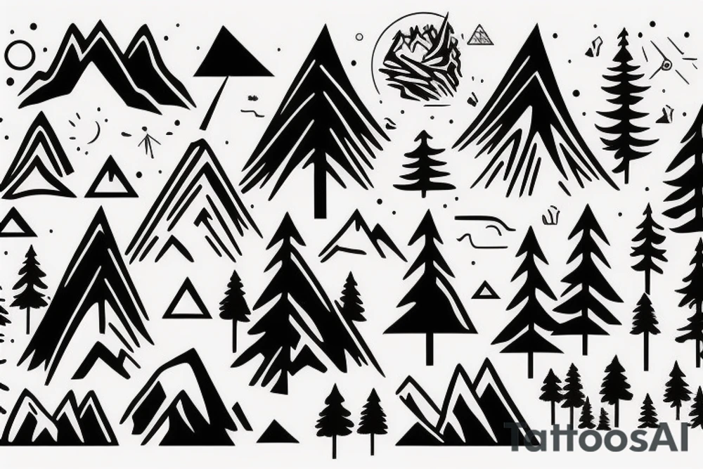 Mountains and trees tattoo idea