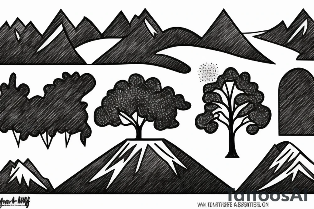 Mountains and trees tattoo idea