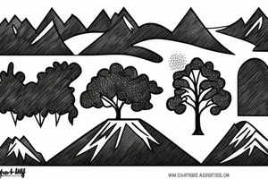 Mountains and trees tattoo idea