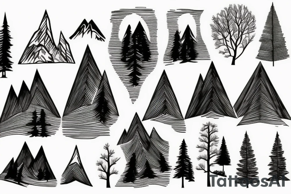 Mountains and trees sketched tattoo idea