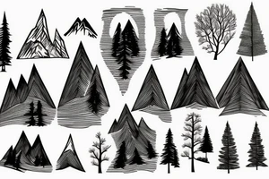 Mountains and trees sketched tattoo idea