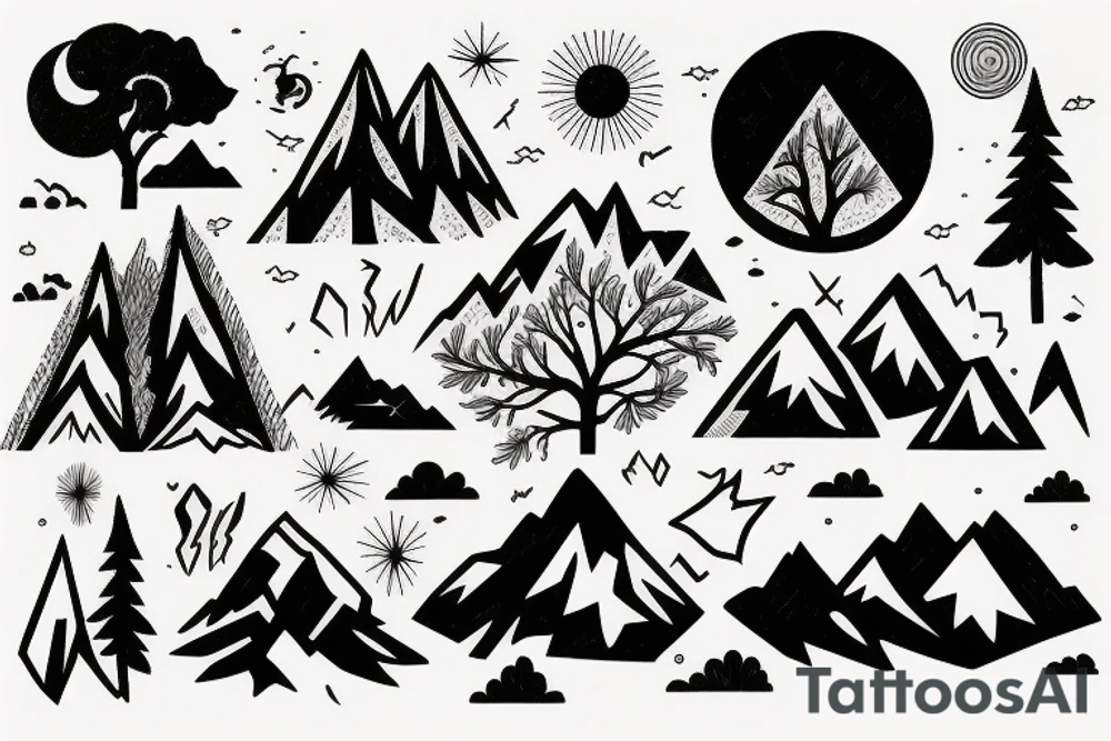 Mountains and trees sketched tattoo idea