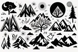 Mountains and trees sketched tattoo idea