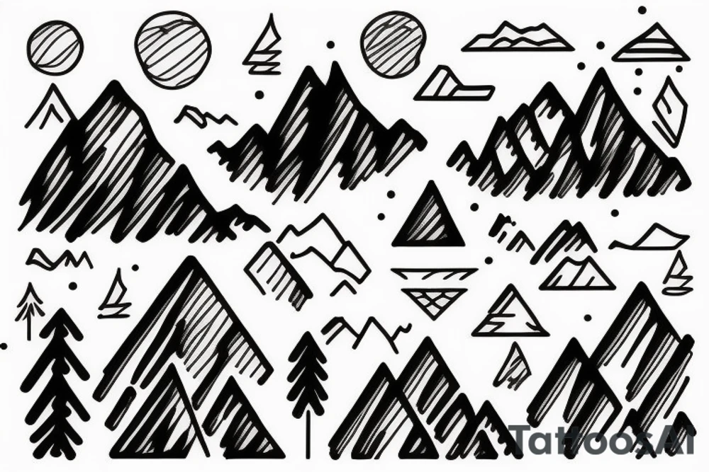 Snow capped Mountains and trees sketched tattoo idea